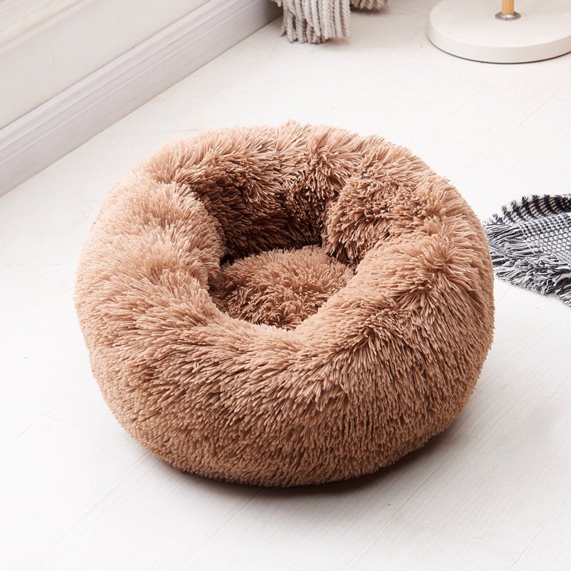 Round Fluffy Pet Donut Bed - Plush Orthopedic Dog & Cat Bed