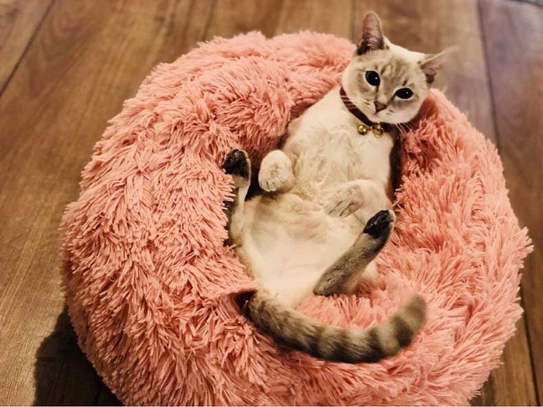 Round Fluffy Pet Donut Bed - Plush Orthopedic Dog & Cat Bed