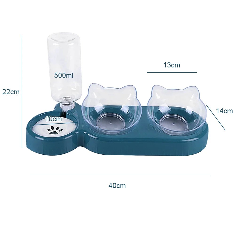 [UK Stock] Pet Feeder Pet Dog Cat Food Bowl Automatic Feeder 2 in 1 Eating Drinking Water Container Anti Slip Double Feeding Bow