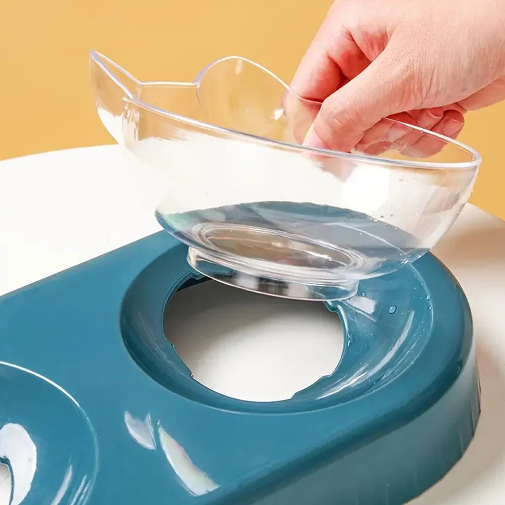 [UK Stock] Pet Feeder Pet Dog Cat Food Bowl Automatic Feeder 2 in 1 Eating Drinking Water Container Anti Slip Double Feeding Bow
