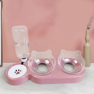 [UK Stock] Pet Feeder Pet Dog Cat Food Bowl Automatic Feeder 2 in 1 Eating Drinking Water Container Anti Slip Double Feeding Bow - Pink, UNITED KINGDOM