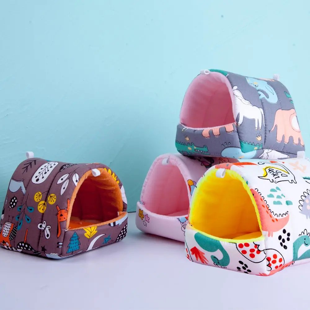 Cute Cartoon Rabbit Squirrel Mini Cage Guinea Pig Nest Small Animal Mice Rat Pet Sleeping Bed Hamster House Winter Warm Soft Mat