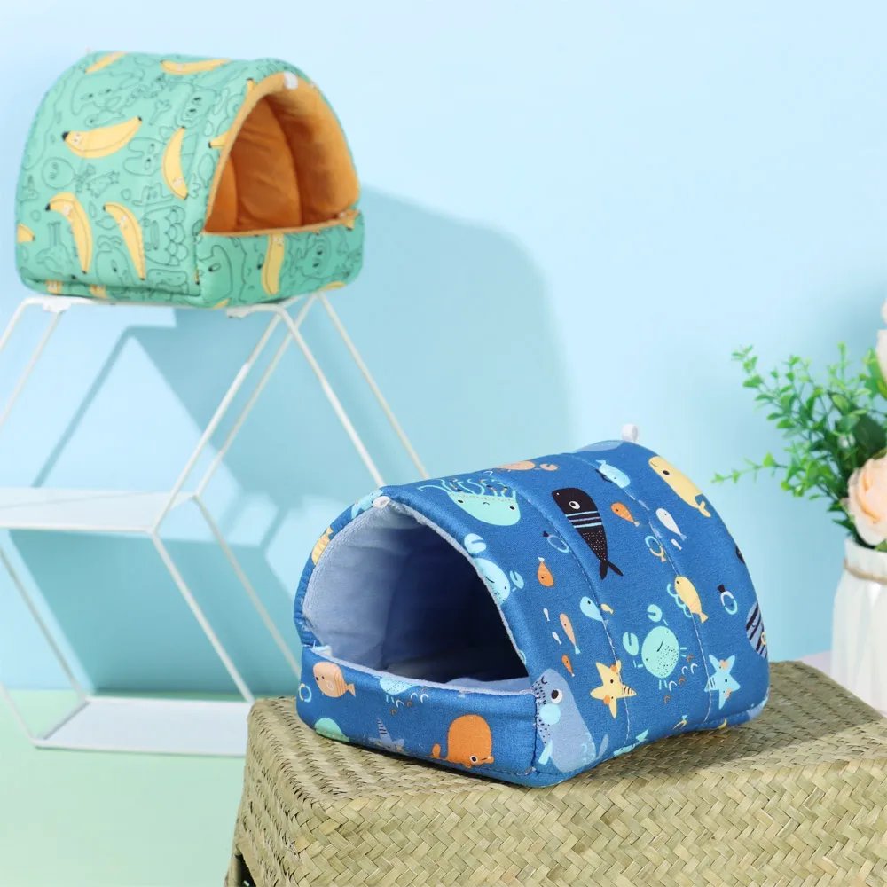 Cute Cartoon Rabbit Squirrel Mini Cage Guinea Pig Nest Small Animal Mice Rat Pet Sleeping Bed Hamster House Winter Warm Soft Mat