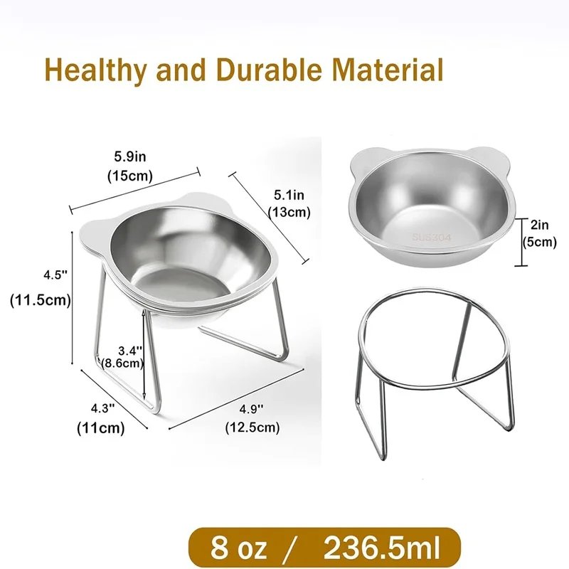Cat Bowls Tilted Neck Guard Cat Food Bowl Indoor Stainless Steel Shatter Resistant Elevated 15° Pet Bowl For Kitten Puppy Cat Bowls Tilted Neck Guard Cat Food Bowl Indoor Stainless Steel Shatter Resistant Elevated 15° Pet Bowl For Kitten Puppy